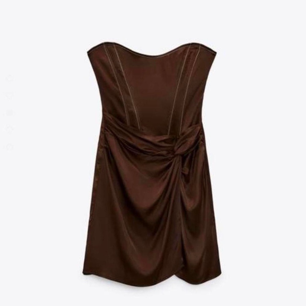 Zara Brown Satin, Corset/Strapless Dress, size XL